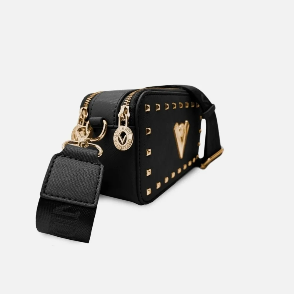 NWT VALENTINO ORLANDI Studded Double Zip Crossbody Camera Bag - Black - Picture 2 of 8